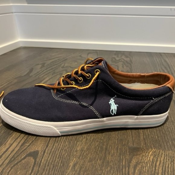 Polo by Ralph Lauren Shoes | Mens Thorton Canvas Low-top Sneaker- Ralph Lauren Polo - Size 13 | Color: Blue/Brown | Size: 13 | Laurenliz1288's Closet